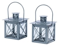 2Er Set Windlicht H10Cm Laterne Grau Metall Tischdeko Kerze Teelichthalter