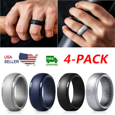 US Silicone Wedding Engagement Ring Men Rubber Band Gym Sport Flexible 