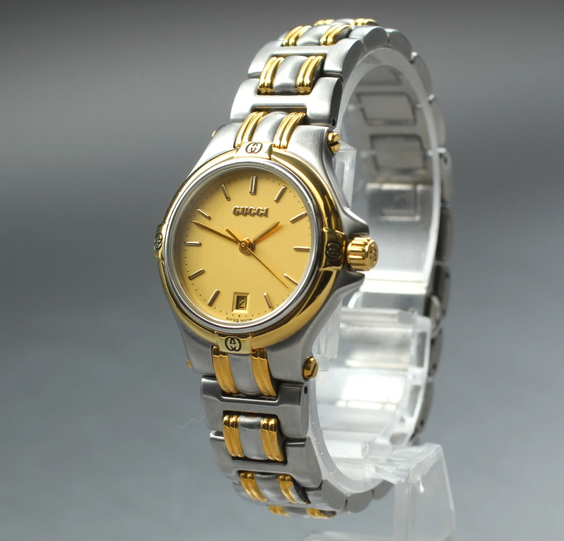 [Presque comme neuve] Montre femme vintage GUCCI 9040L cadran doré deux tons Qz du JAPON
