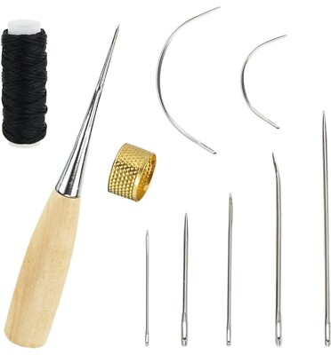 Kit Riparazione Pelle Fai Da Te - 8 Pezzi Con Filo Cerato, Aghi E Punteruolo Per Cucire Cuoio
