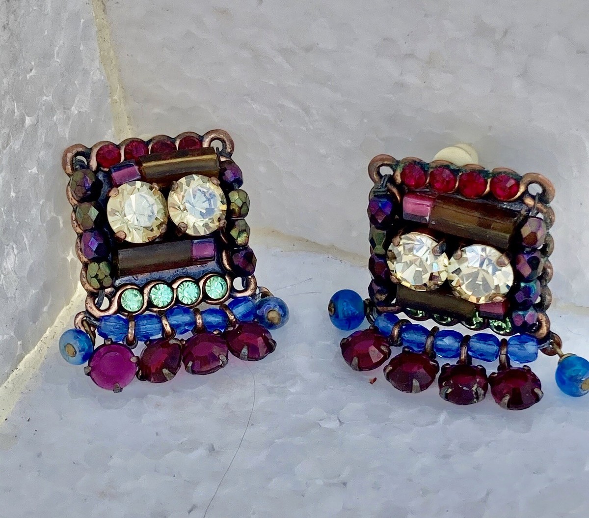 Boucles D'oreilles Vintage Reminiscence ZOÉ COSTE Années 80/90 - Modèle Fantaisie Résine Multicolore