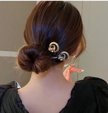 Hair Bun Holder , Metal Plated Bun Holder , Gold Hair Stick , Silver Hair Clip