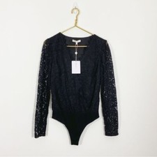 WAYF Black Lace Long Sleeve Bodysuit Thong NWT XS