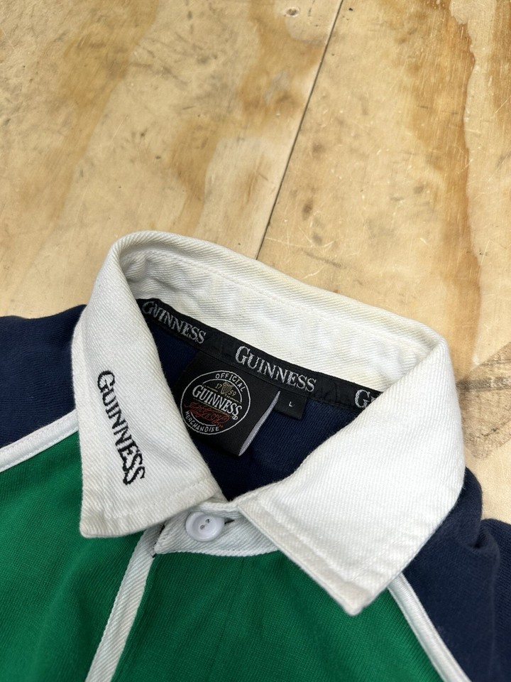 Guinness Rugby Shirt Polo Short Sleeve Green/Blue Stripe Men’s Large eBay