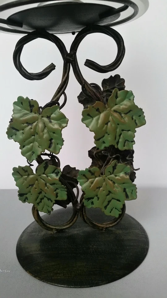 Lámpara de luz de té pantalla de vidrio esmerilado hierro forjado hojas pintadas enredaderas 11,25" H Foto 3 de 4