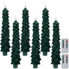 Funtery 6 Pcs Christmas Flameless Taper Candles with Remote Timer 9.7 Inch Re...