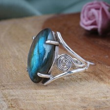 925 Sterling Silver Natural Labradorite Ring Gemstone Women Jewelry For Her Z 81