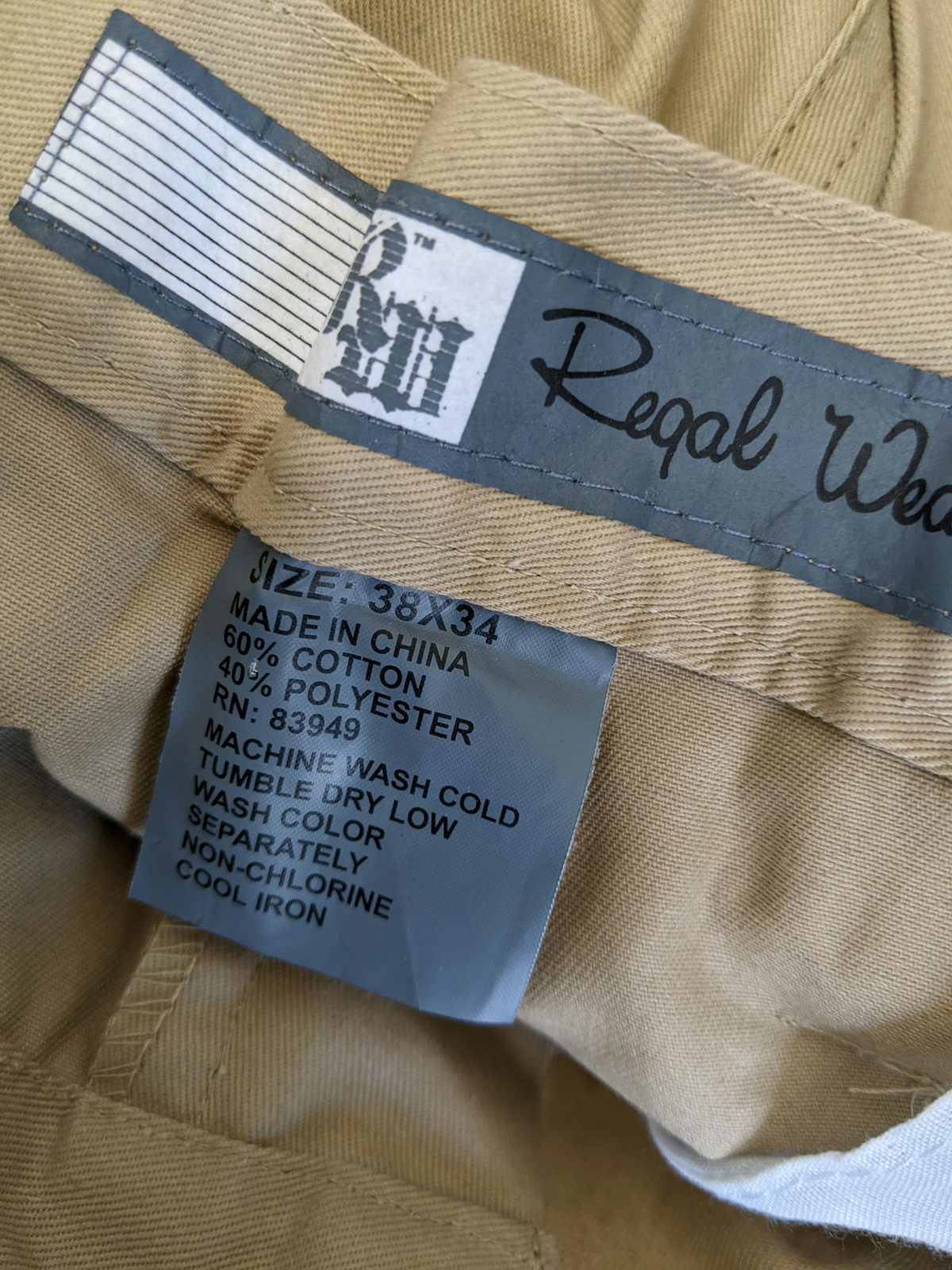 Regal Wear NWT Men's Size 38x30 Khaki Pants Tan