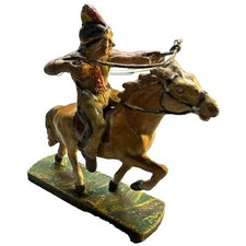 Elastolin Indian Toy Figure Riding With Bow On Brown Horse Made In Germany