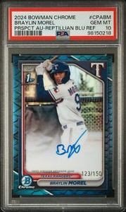 2024 BOWMAN CHROME PROSPECT AUTO 1ST REPTILLIAN BLUE /150 BRAYLIN MOREL PSA 10