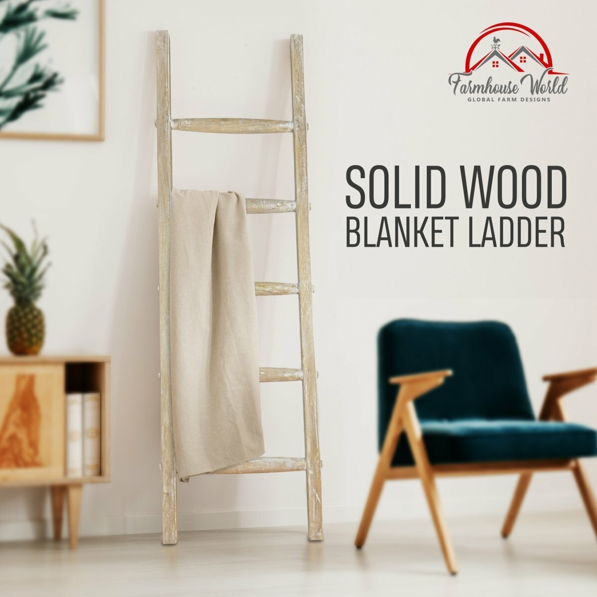 Wooden Blanket Ladder Handcrafted, Rustic, Decorative Quilt Rack