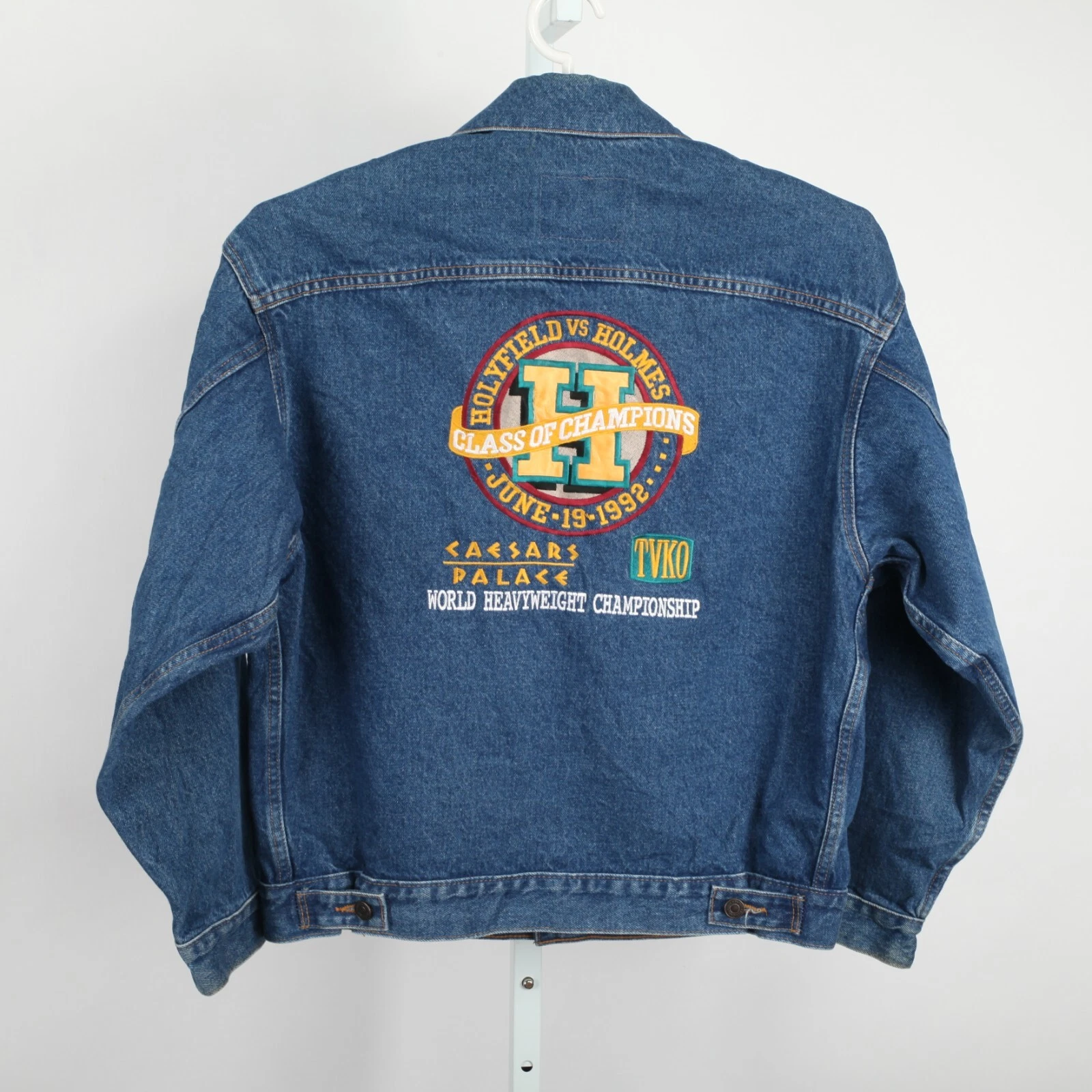 Vintage 1992 Caesar's Palace World Champion Holyfield Holmes Denim Jacket Mens L - product detail image 3