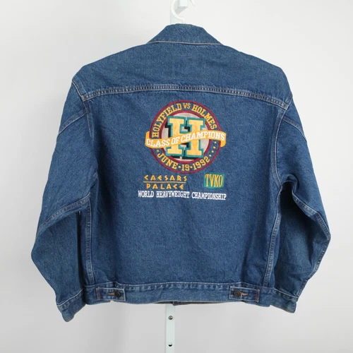 Vintage 1992 Caesar's Palace World Champion Holyfield Holmes Denim Jacket Mens L image 3