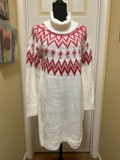 Francesca’s Women's White and Red Patterned Sweater Dress with Cowl neck.