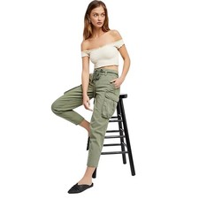 Free People Desert Cargo Army Green High Rise Utility Pants Size 28