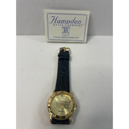 Hampden Watch Company SEIU AFL-CIO Retiree Gold Tone Watch Black Leather Strap