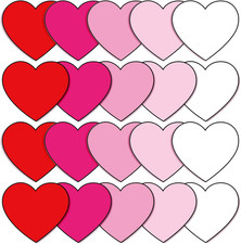 Valentine's Day Heart Cutouts - 5.9" Gradient Pink Red White, 45 Pcs Decor