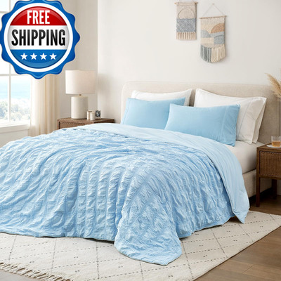 Cozy Bliss Cooling Comforter Seersucker Plaid Full Size Q-Max 0.45 Lightweight