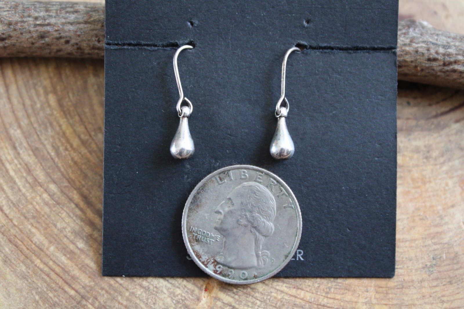 Solid Sterling Silver Miniature Teardrop Shaped D… - image 2
