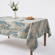 Aqua Metallic Marbleized Jacquard Wedding Tablecloth Milano Dining Cover