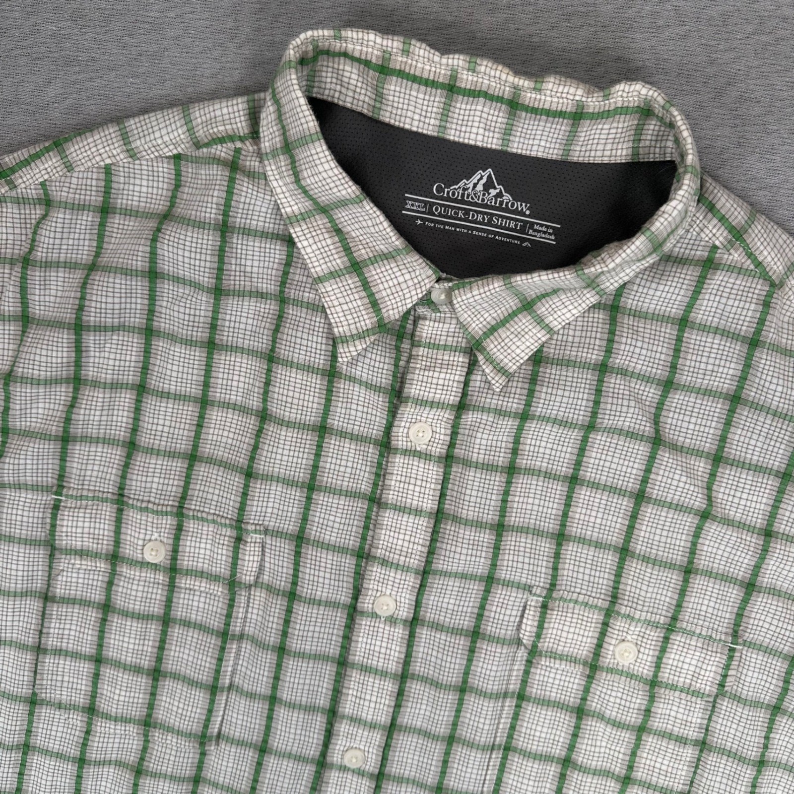 Croft & Barrow Quick-Dry Shirt Mens XXL Green Plaid Textured Button Down EUC
