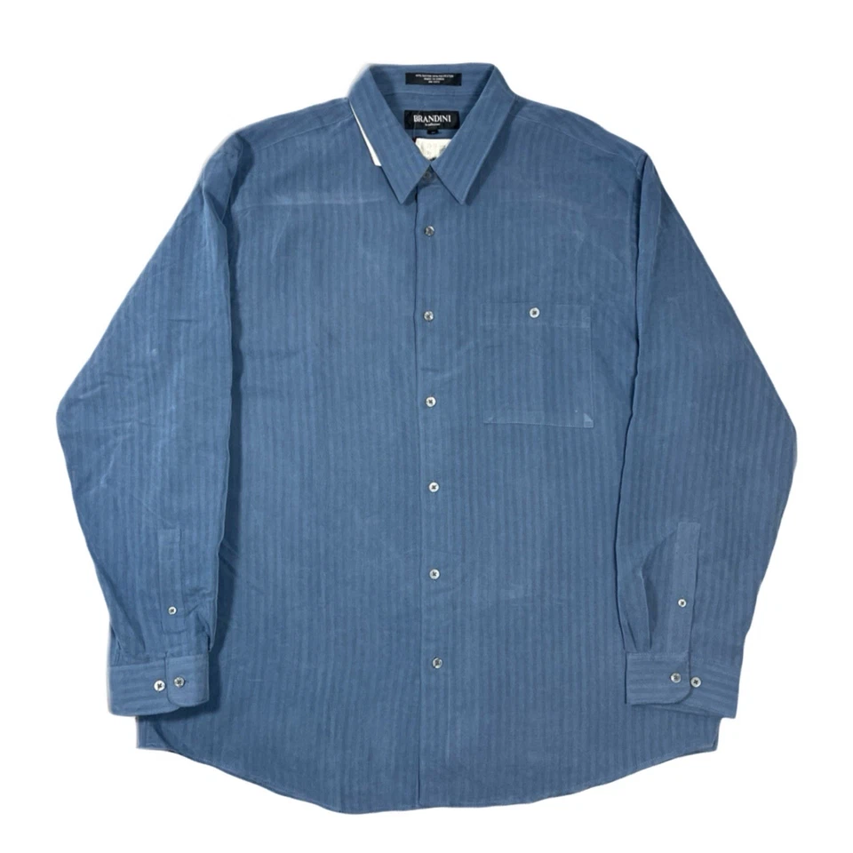 Camisa Brandini Para Hombres Abotonada Manga Larga Bolsillo Rayas XL NUEVA CON ETIQUETAS Foto 2 de 4