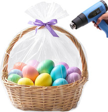 Clear PVC Shrink Wrap Bags for Gift Baskets, 24x30 Inches, 10 Pack