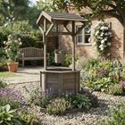 Gardenite Wooden Wishing Well Planter Outdoor Garden Decor Grey