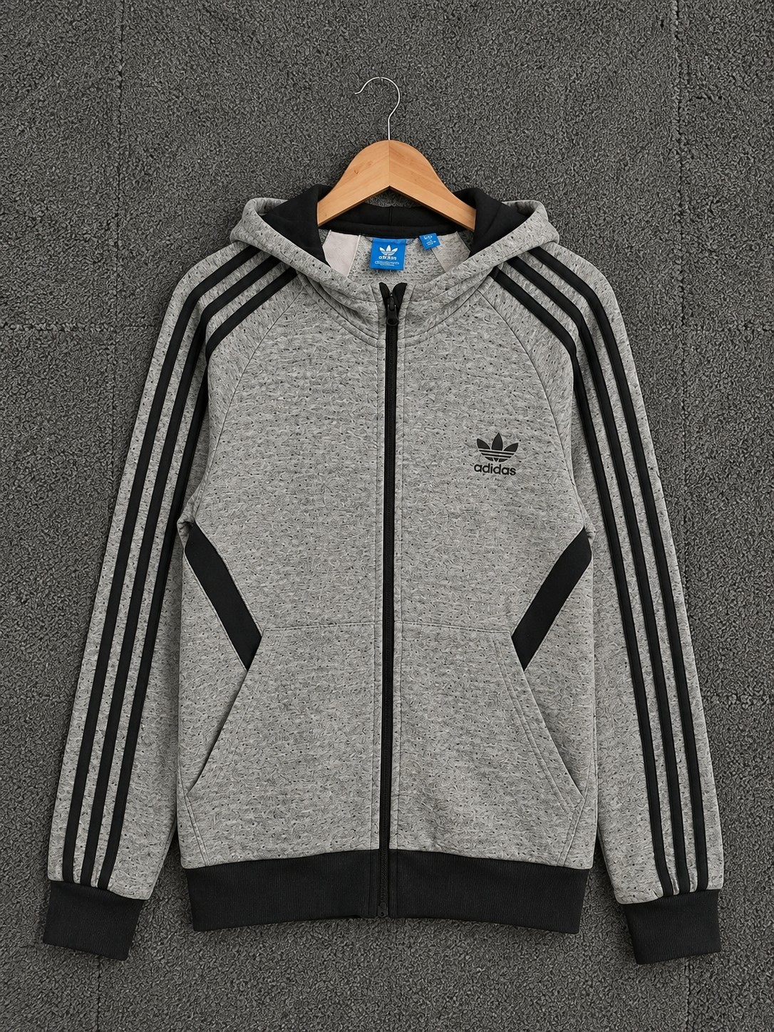 Adidas Originals Mens Grey Marl Zip Hoodie M Three Stripe Black Trefoil Full Zip image 2
