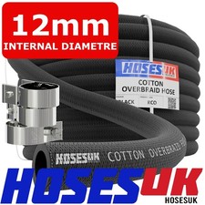 12mm Fuel Hose Cotton Overbraid Petrol Diesel Rubber Pipe 1/2 Inch Opt Clips