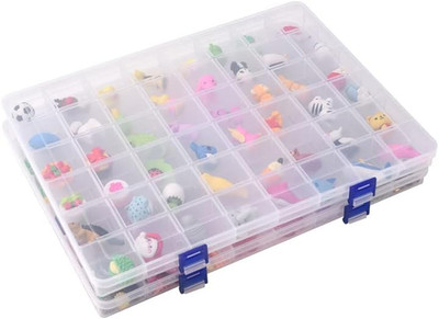 2 Pack Fixed 48 Grids Clear Plastic Divider Storage Box, Transparent Organizer C
