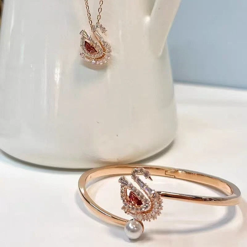 Colar feminino de coração de cisne Swarovski, corrente de clavícula de cisne - Imagem 2 de 4