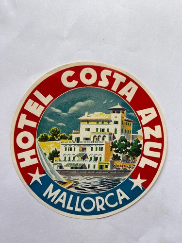 Vintage HOTEL COSTA AZUL Decal Isle of Mallorca, Spain 4 1/2 X 4 1/2