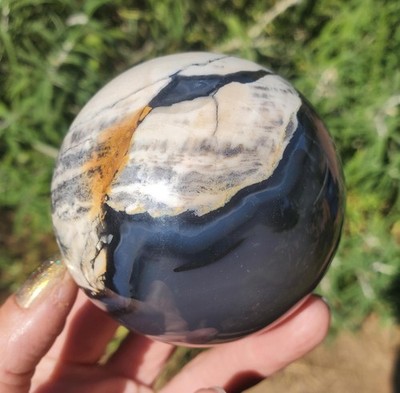 Black Agate UV Reactive Sakura Brecciated Sphere | | A Grade | 412 Grams | 68mm