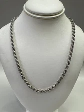 Solid 925 Sterling Silver Italian Rope Chain Mens Necklace 4 mm Diamond Cut 24”