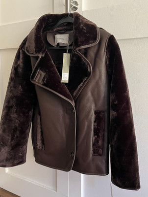 NWT Gorgeous HUDSON Women s Vegan Leather Shearling Jacket Brown Size S