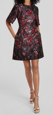 Vince Camuto Women's Red Floral Jacquard Short-Sleeve Dress Size 14