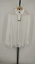 Ruti Women's Look in the Back Pleated Long Sleeve Blouse White Sleeved Top S/M