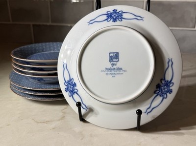 Fitz Floyd Ajiro In Glaze Blue Dessert Set 4 Bowls + 4 Plates Service for 4 1977