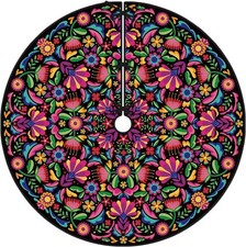 Mexican Christmas Tree Skirt 48 Inch Feliz,Navidad Tree Collar Mexico Dahlia..