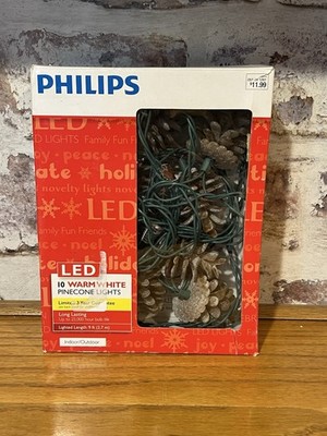 Philips 10 Pinecone LED Lights Warm White Indoor Outdoor Energy Saving 9 ft