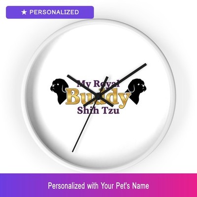 Custom Shih Tzu Portrait Art Wall Clock Personalized Pet Name Home Decor