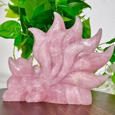 3.1LB Alta Calidad Raro Cristal Rosa Nueve Colas Zorro Tallado Cristal Espécimen