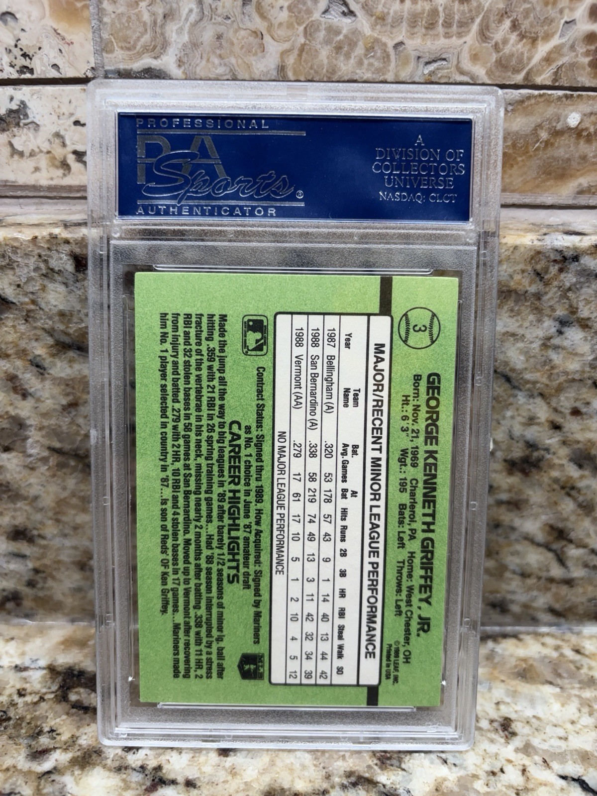 1989 Donruss Rookies Ken Griffey Jr Rookie Card PSA 10 Gem Mint Graded #3 view 2
