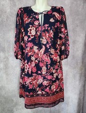 Vince Camuto Womens Size 10 Shift Dress Navy Blue Pink Balloon Sleeve Chiffon