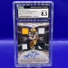 2022 BLACK CAPSTONE Aaron Jones ON CARD AUTO QUAD JERSEY /25 CGC 8.5