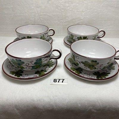 Set of 4 VTG Italian Ceramic Bowls Floral Design w/ 4 Matching Plates *See Read