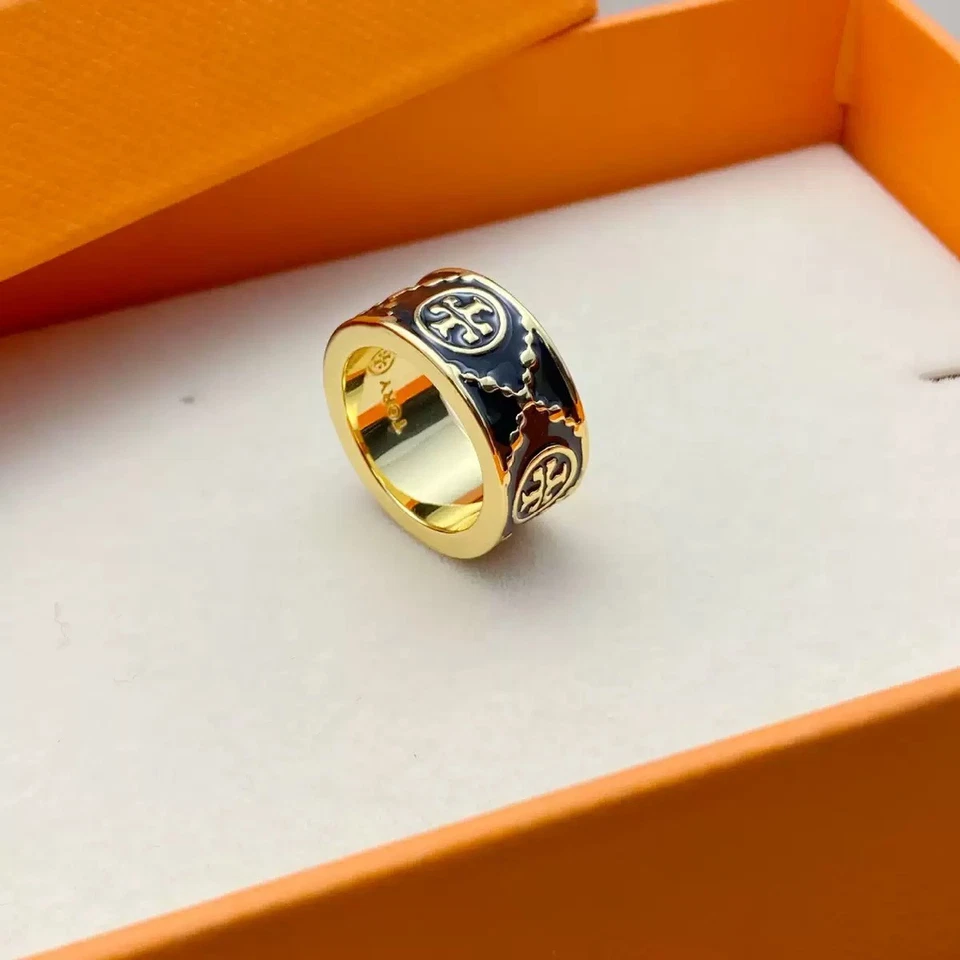 ¡Nuevo! Anillo Tory TB Logo Negro Rosa Blanco y Dorado Talla:6-8 Foto 2 de 4