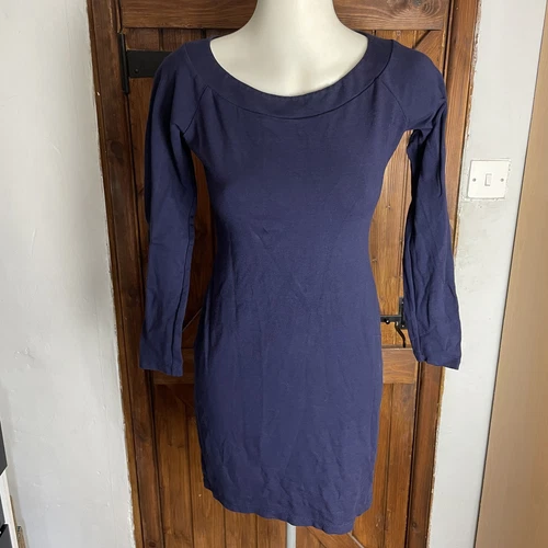 Abito donna Versace Jeans blu manica lunga scollo barca jersey lunghezza ginocchio taglia 12