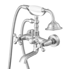 Wall Mount Clawfoot Tub Faucet with Handheld Shower, Brushed Nickel, Adjustable